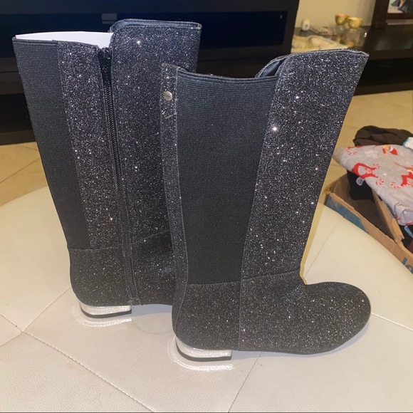 Black glitter kids girls boots booties shoes - Picture 5 of 10